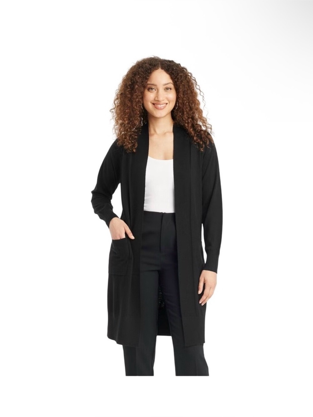 A new day Black Open-Front Longline Women's Cardigan Sweater NEW NWT SMALL